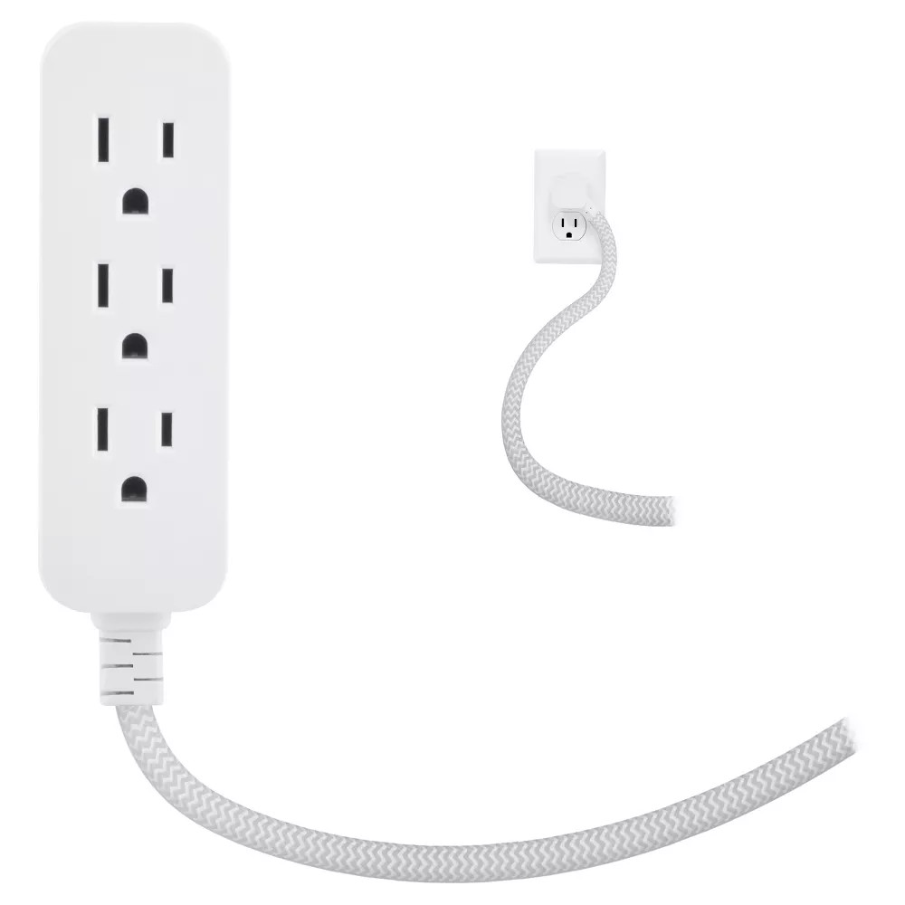 Cordinate 10′ Outlet Extension Cord Gray/White