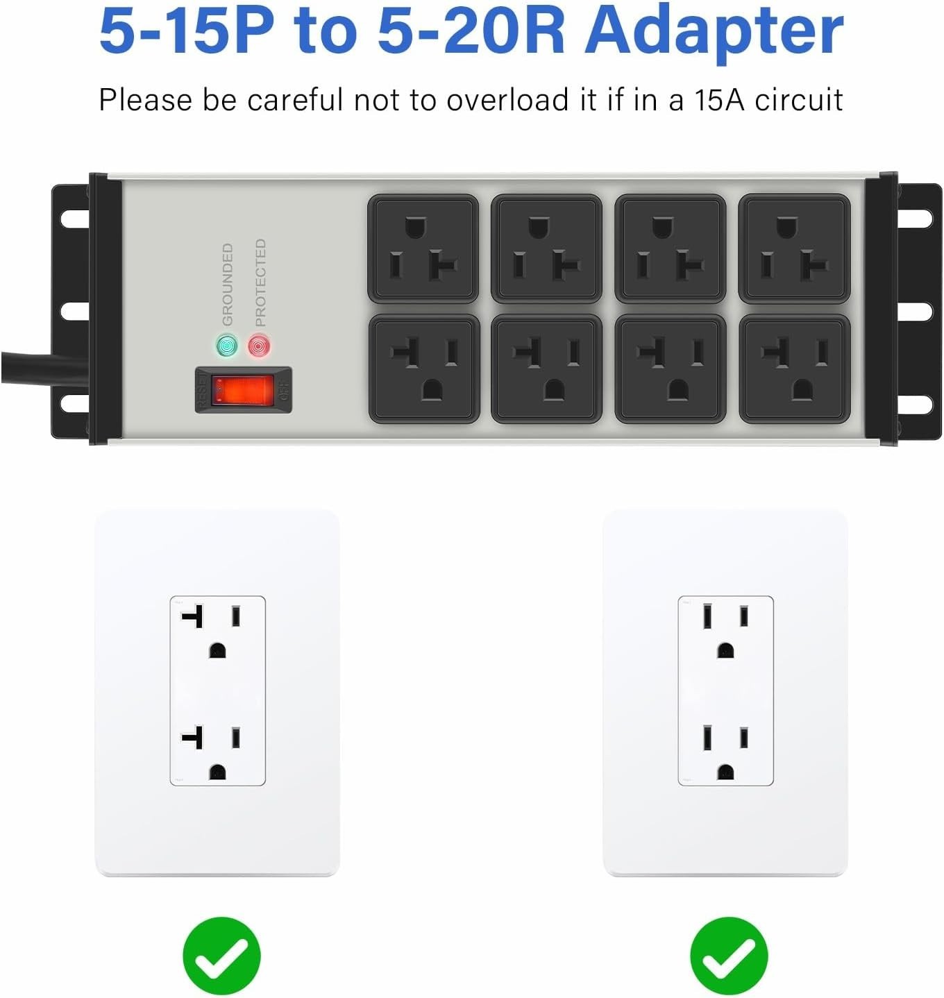 CCCEI Grey Heavy Duty Power Strip Surge Protector 20 AMP, 8 Outlets 12 Gauge