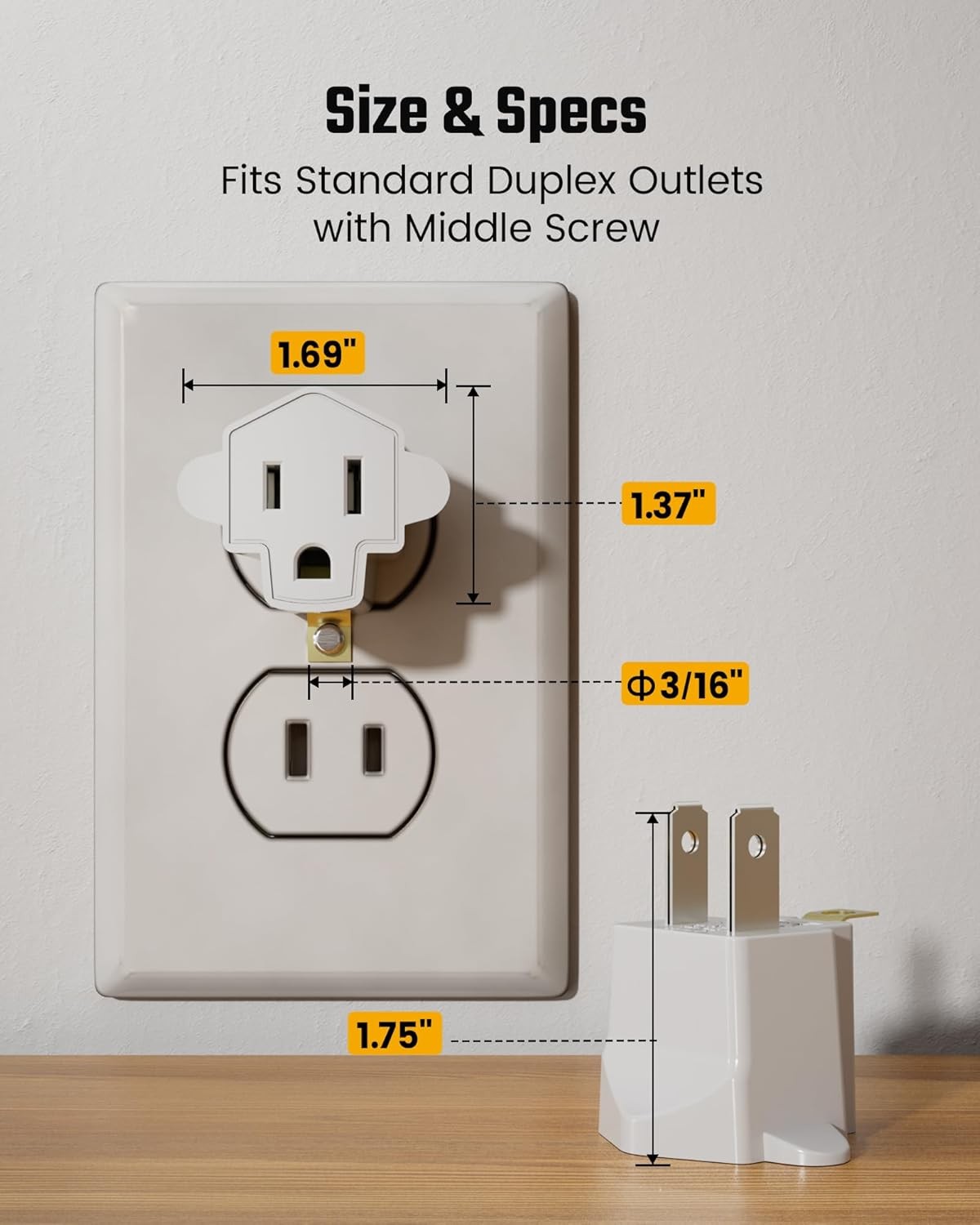 3 Prong to 2 Prong ETL Listed White Power Adapter 4 Pack Conversion Kit
