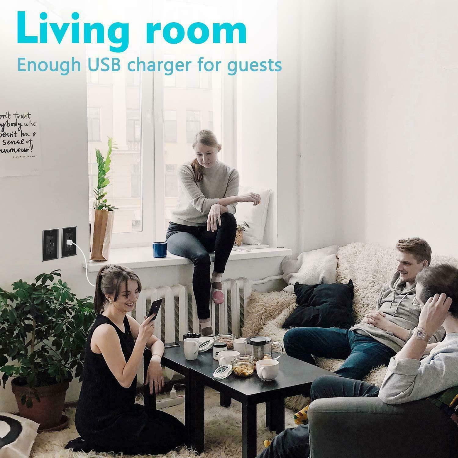 LOT Dual USB Wall Outlet Fast Charger Port With 15A Electrical Receptacles Panel