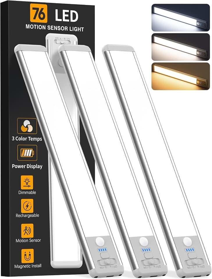 Under Cabinet Lighting Wireless, 10inch Motion Sensor Light Indoor, 3Pack