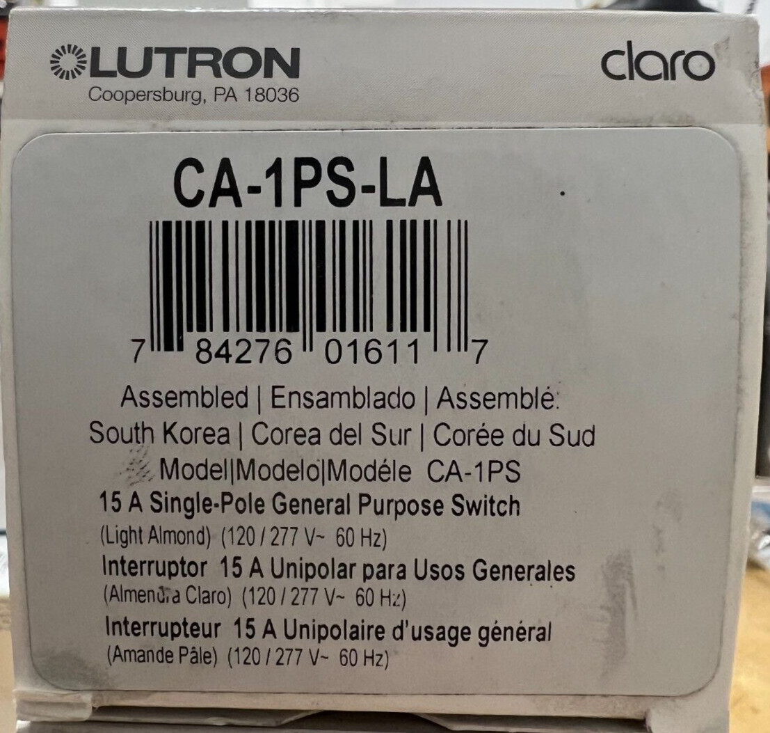 Lutron Claro CA-1PS-LA 15-A General Purpose Switch Single-Pole – Light Almond
