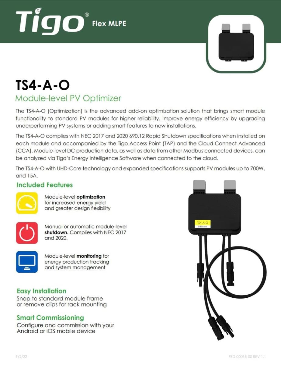 Module Add-On Rapid Shutdown, Optimization, 1500V UL/1000TUV, 1.2M Cable, MC4 Ge