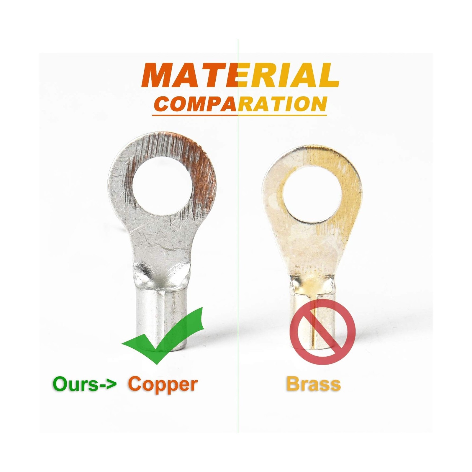 260PCS AWG 22-16 16-14 12-10 Copper Ring Fork Terminals Tin Plated Non-Insula…