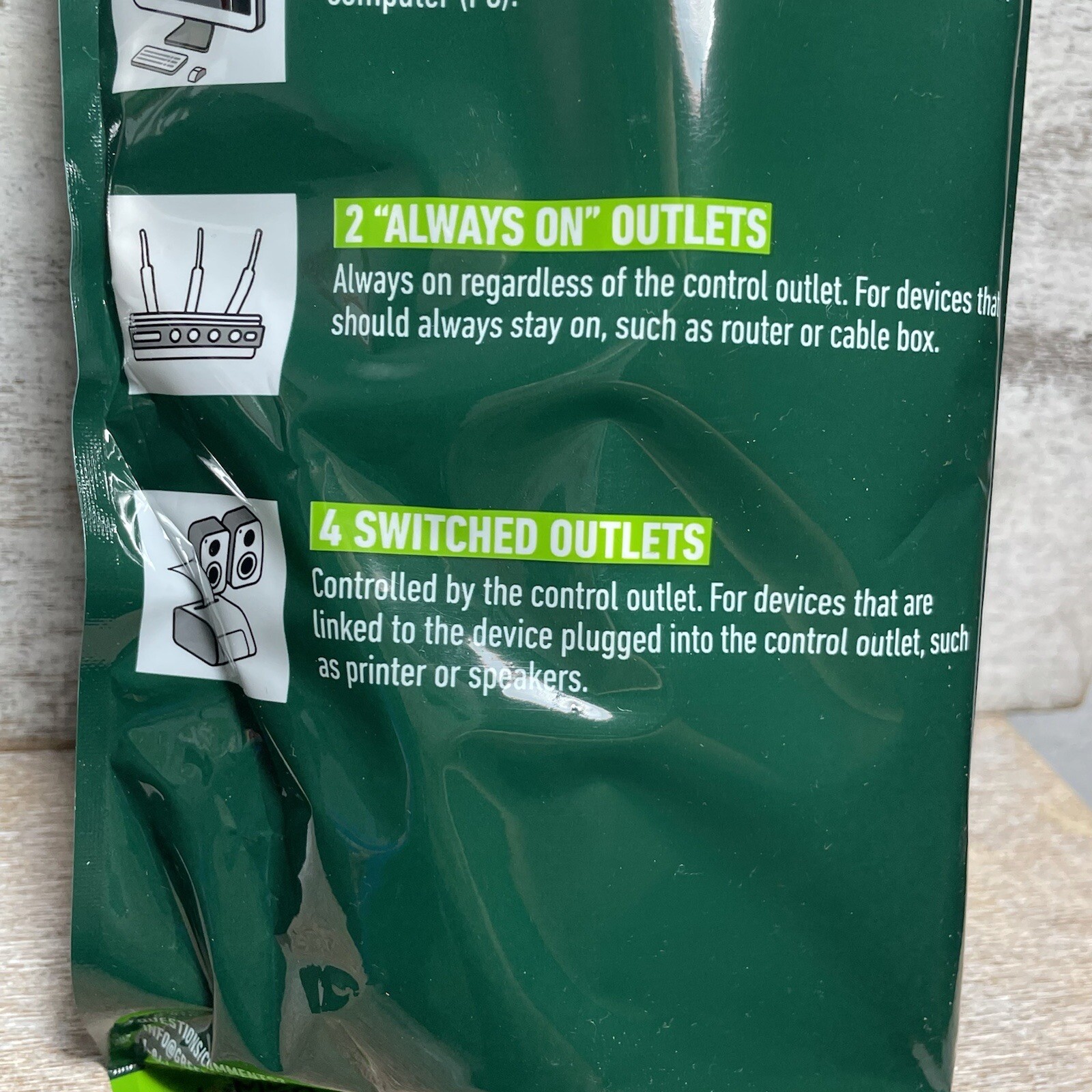 One Greenlite Tier 1 Advanced 7 Outlet Surge Power Strip 1440 Joules For TV, PC