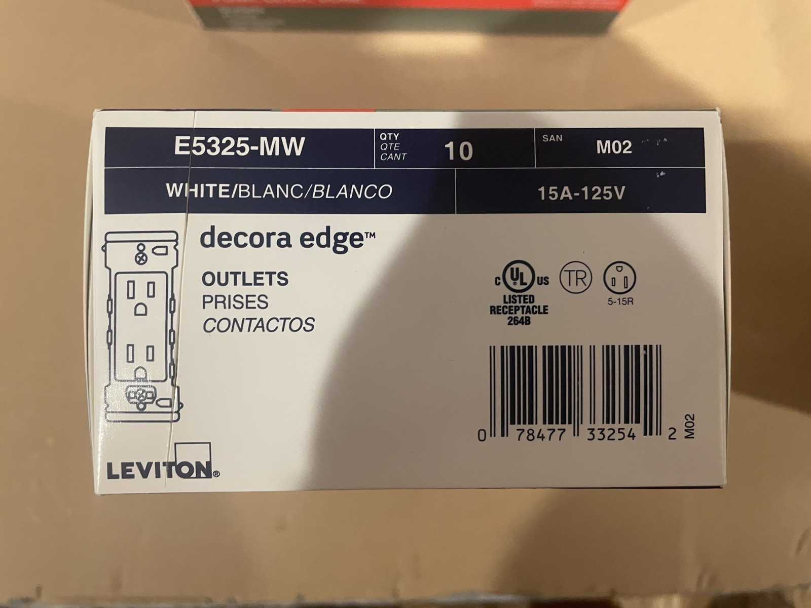 10 pack LEVITON Push Click Done E5325-MW DECORA EDGE 15A 125V Outlets