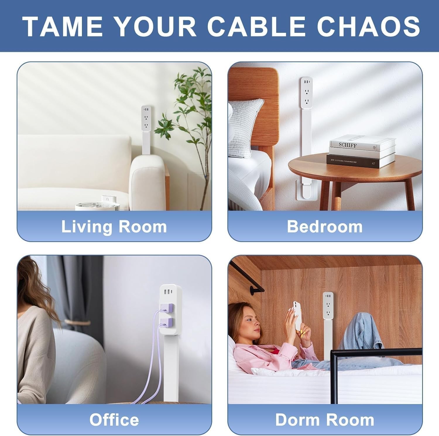 Electrical Outlet Extender 22-34 Inch Rotating Wall Plug with USB-A USB-C Out…
