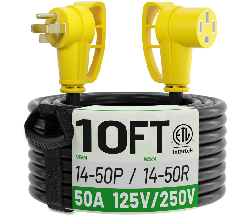 Cable Extensión RV/EV 50A 10 Pies Impermeable STW Alta Resistencia