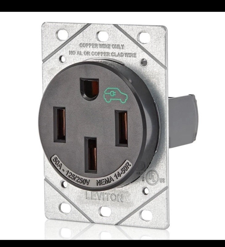 Leviton 50 Amp 125/250 Volt EV Power Outlet/Receptacle, NEMA 14-50R, Black 1450R