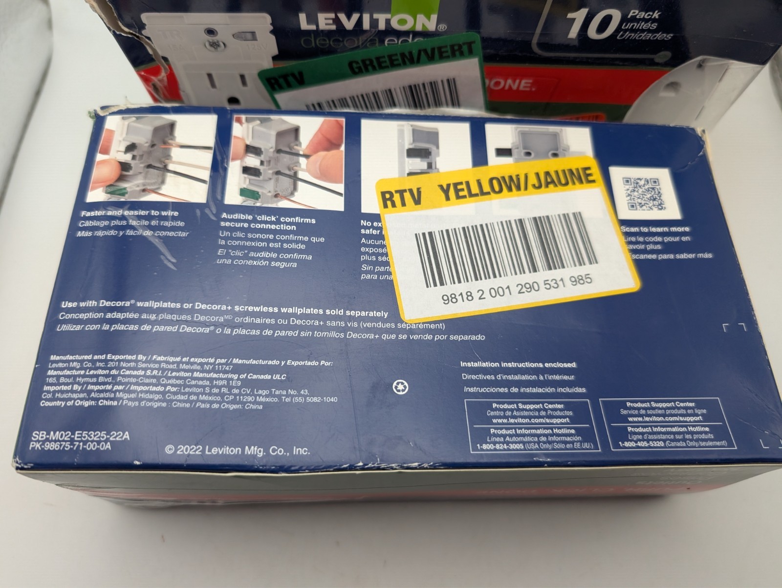 Lot 2x 10Pk Leviton Decora Lever Edge 15A 125 V Tamper Resistant Duplex Outlet