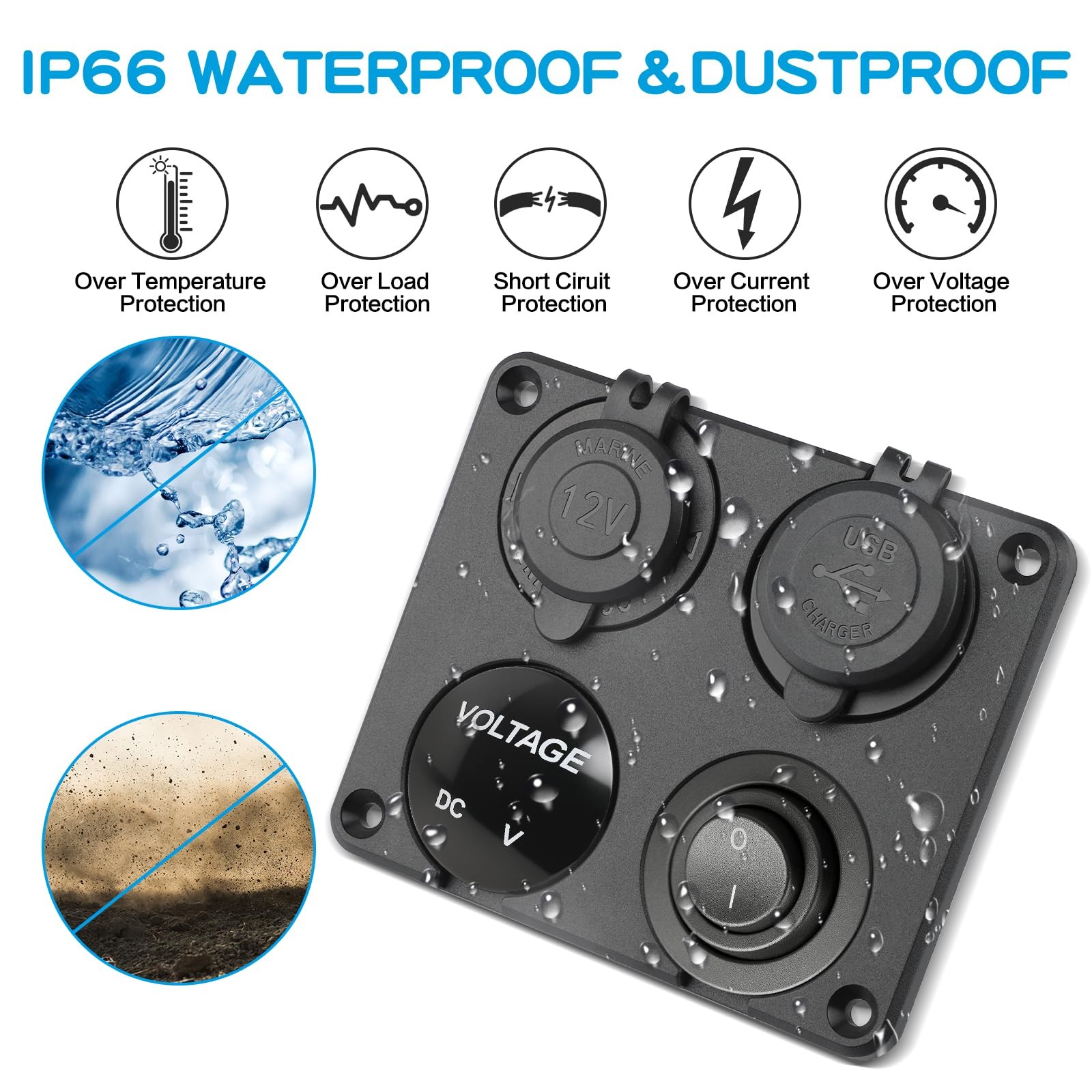 12V USB Charger Panel with PD 30W Ports& Dual QC3.0 18W: 4 in 1 4 1
