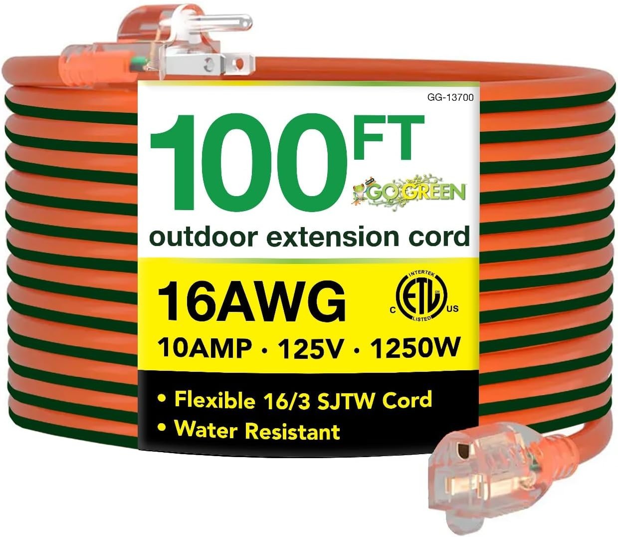 100ft Contractor Grade Outdoor Extension Cord – Moisture & Abrasion Resistant