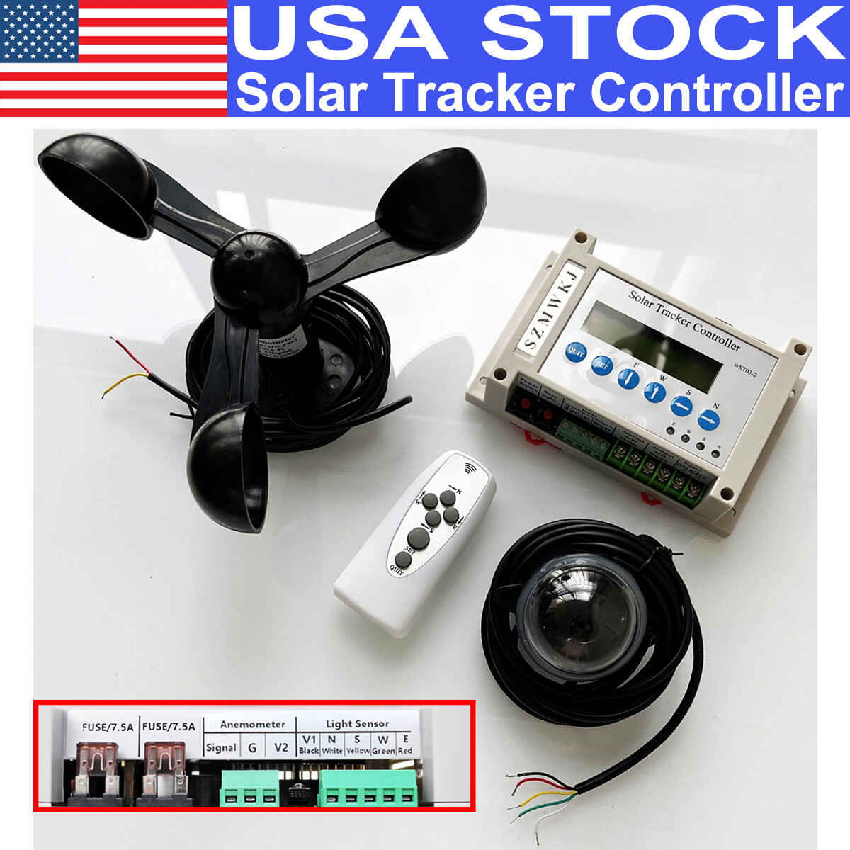 WST03-2 Dual Axis Electric Solar Tracker LCD Controller W/ Anemometer Sun Track