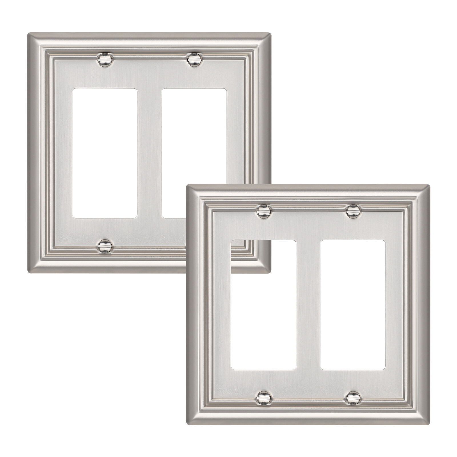DEWENWILS 2x Double Decorator Wall Plates, Brushed Nickel Outlet Covers,