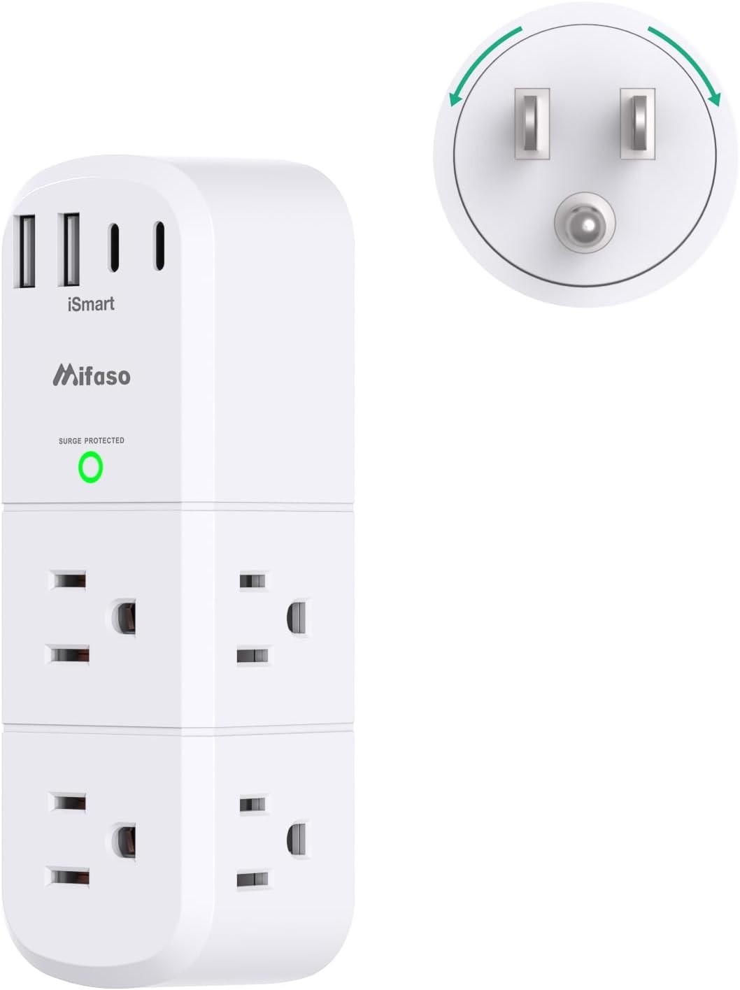 Surge Protector Outlet Extender – with Rotating Plug, 6 AC Multi Plug Outlet wit