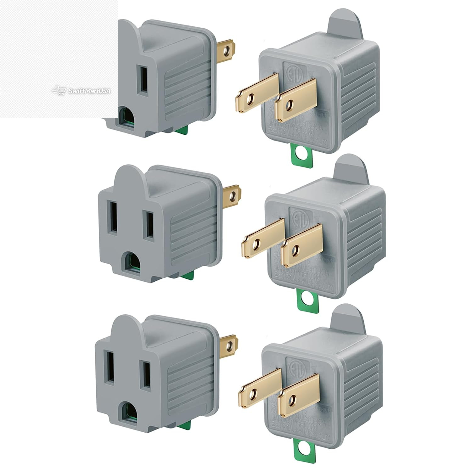 Grounded Adapter 3-Prong to 2-Prong Outlet Converter 3 Pin to 2 Pin Plug(2 Pack)