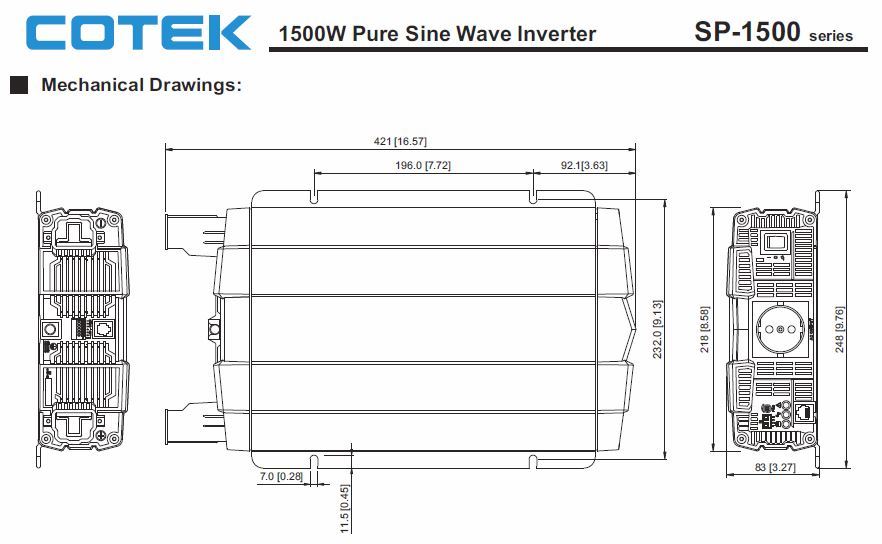 Cotek SP1500-148 1500 Watt 48 Volt Pure Sine Wave Inverter UL Certified