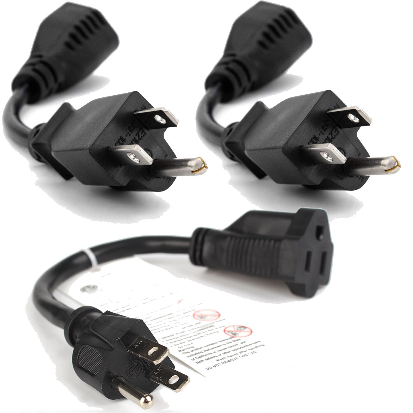 0.5ft Short Power Extension Cord Outlet Saver, 3Prong Indoor/Outdoor Use 3 PacK