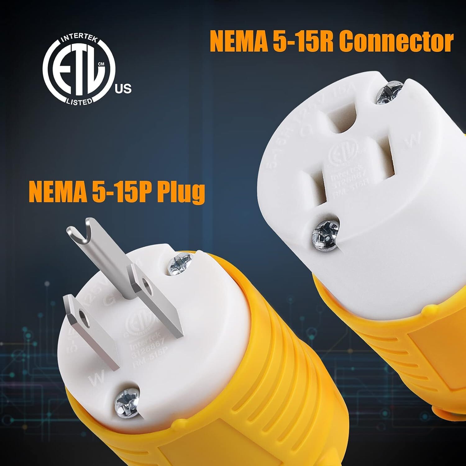 15Amp 125 Volt Extension Cord Ends Male and Female Plug, Heavy Duty Replacement