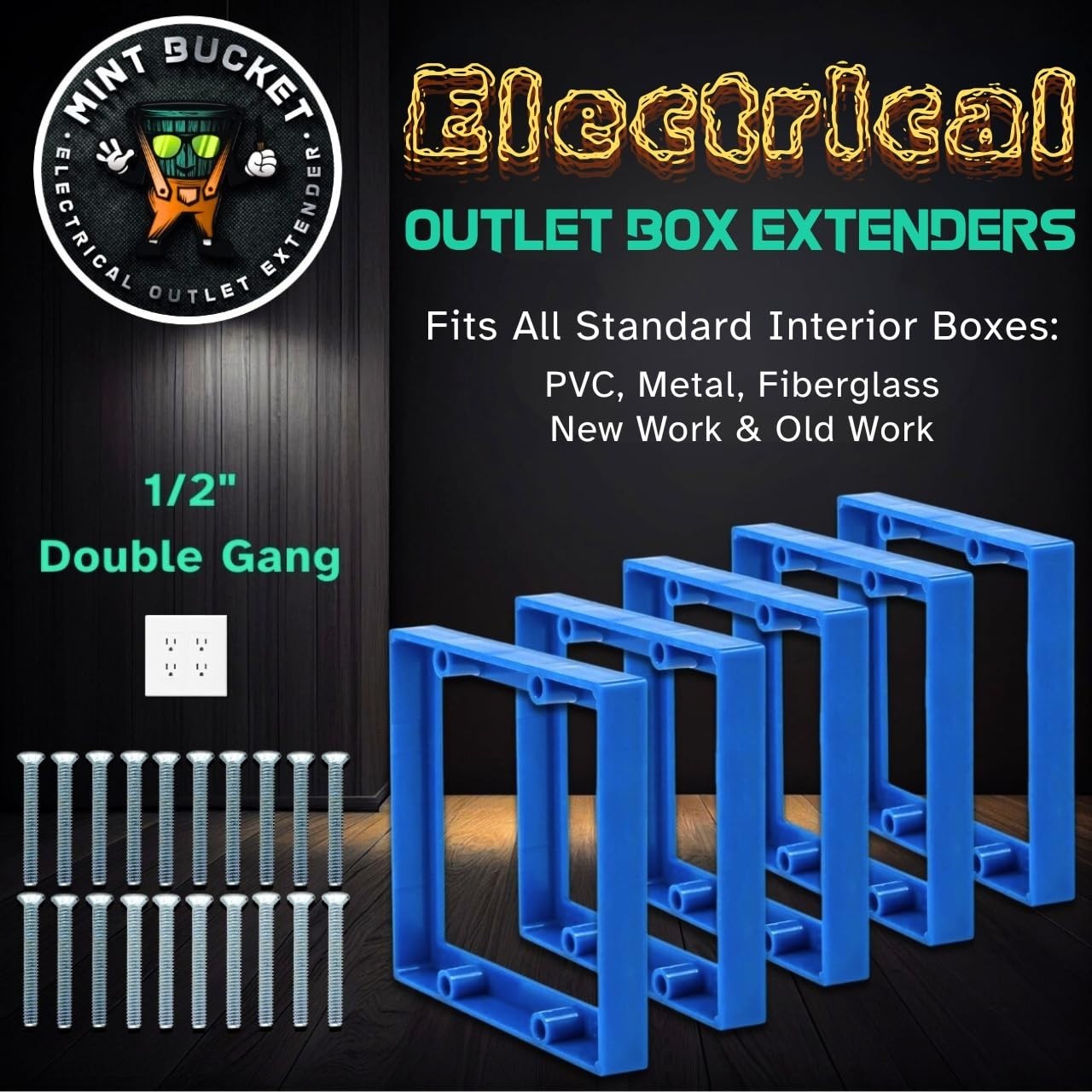 1/2″ Double Gang Receptacle Outlet Box Extender – UL Listed – Electrical Outlet