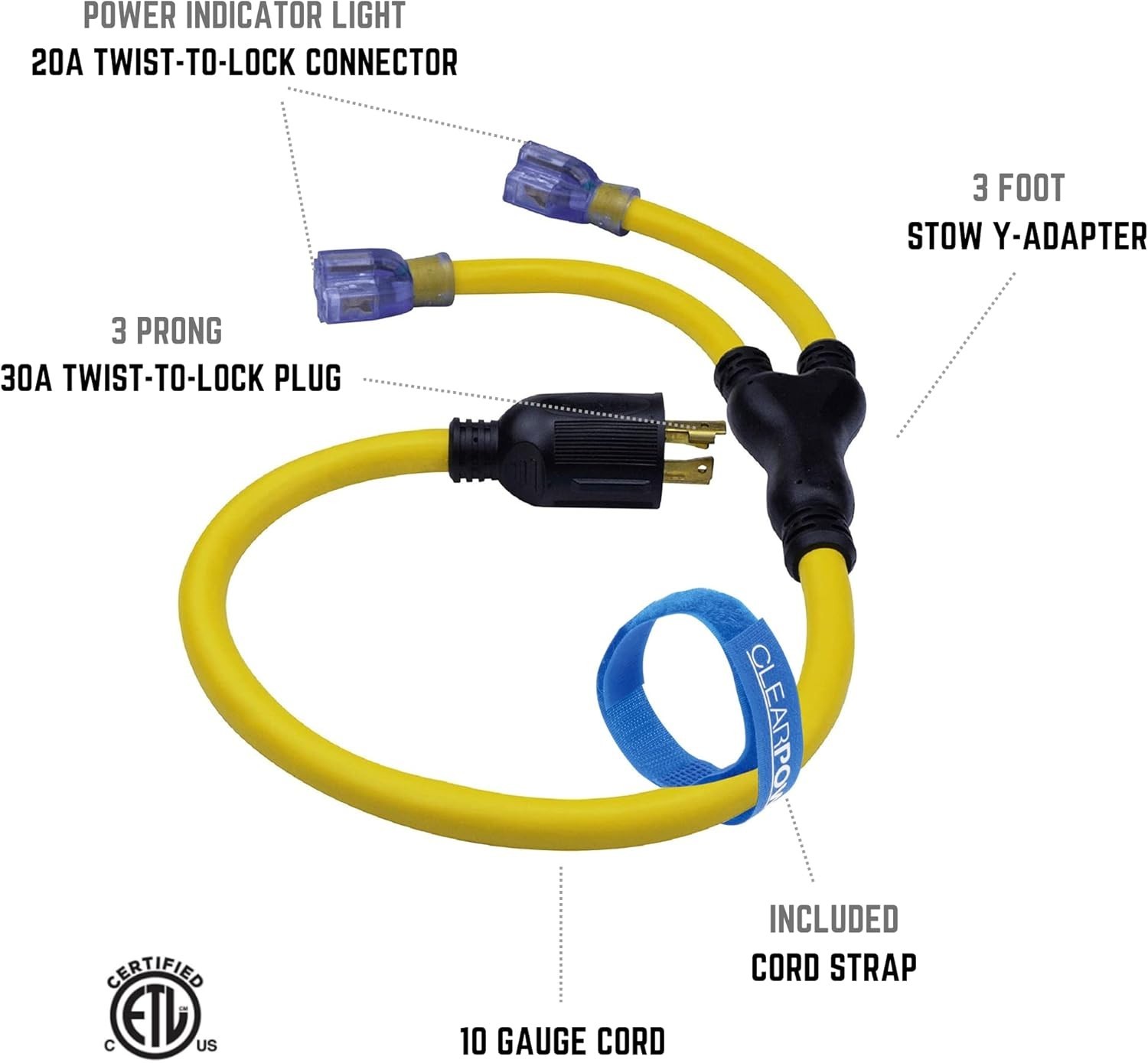 CP 3ft 10/4 Generator Y Adapter Cord 30A 125 V RV Marine Inverter CP10139 2-Pack