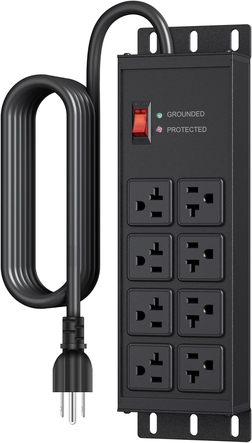Heavy Duty Surge Protector Power Strip 4800J, Garage Metal 8 Outlets 20 Amp 12 G