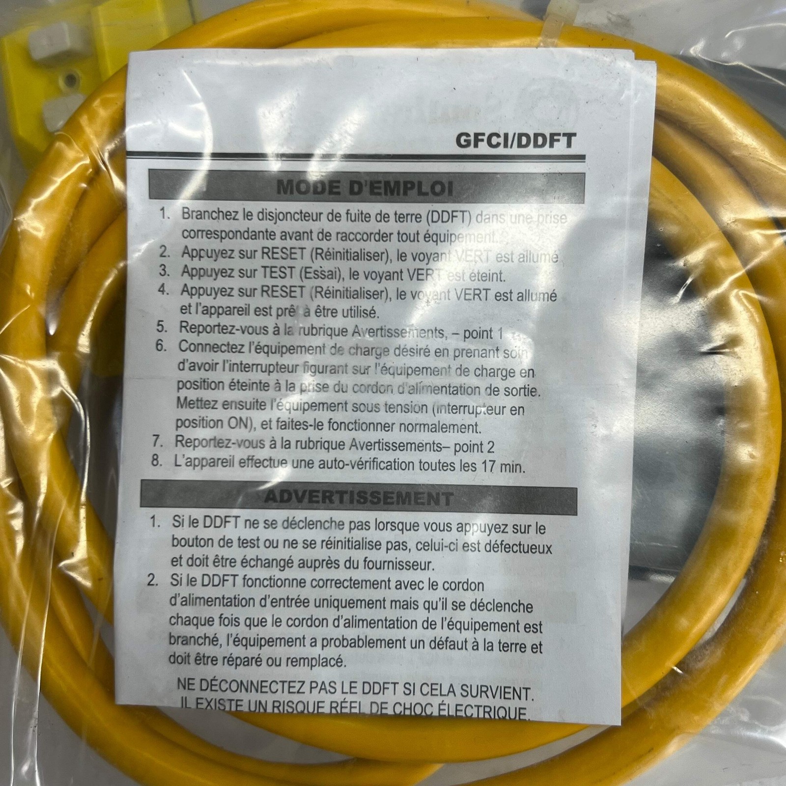 SOUTHWIRE Shockshield Portable Cordset, Manual Reset 120V/15A 6 Ft, Yellow & Gre