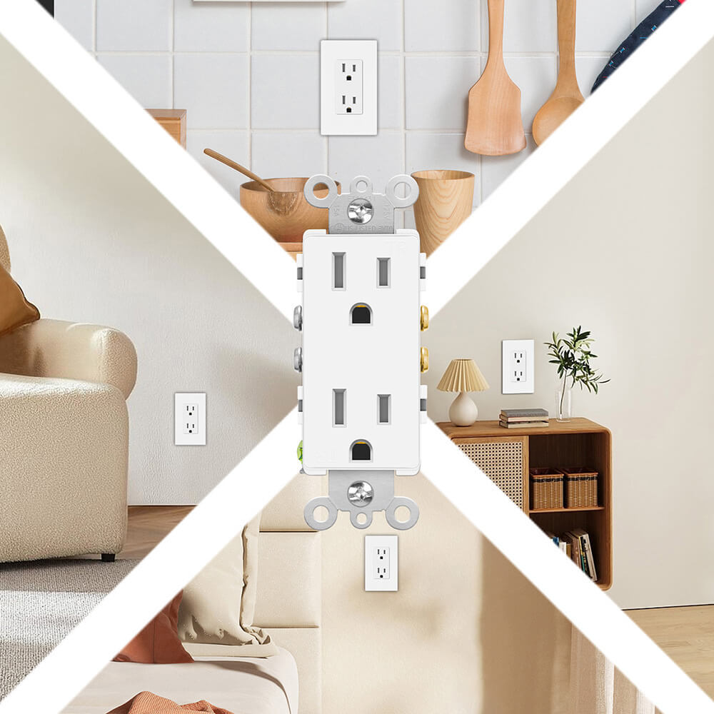 Decorator Wall Receptacle Outlet Self-grounding 15A 125V 3 Wire 5-15R UL 24Packs