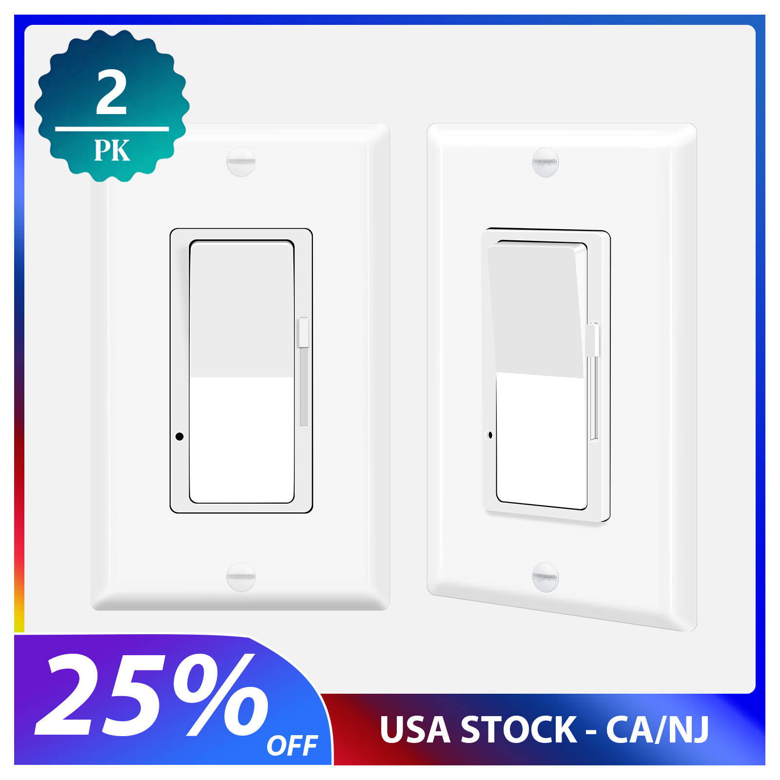 LED Decora Rocker Dimmer 3-Way Switch CFL 600W LED 150W with Wall Plate Cover ×2