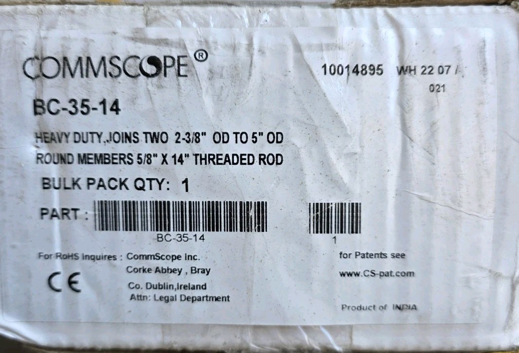 CommScope BC-35-14 Heavy Duty 2-3/8″ OD to 5″ OD Round Pipe to Pipe Clamp Set