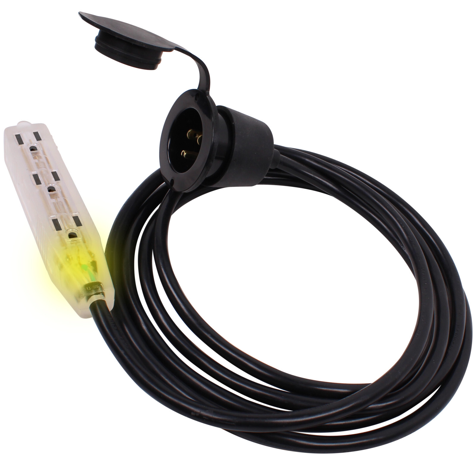10 Foot 3-way multi outlet 15A Flanged Inlet Port Extension Cord Plug Black GCP1
