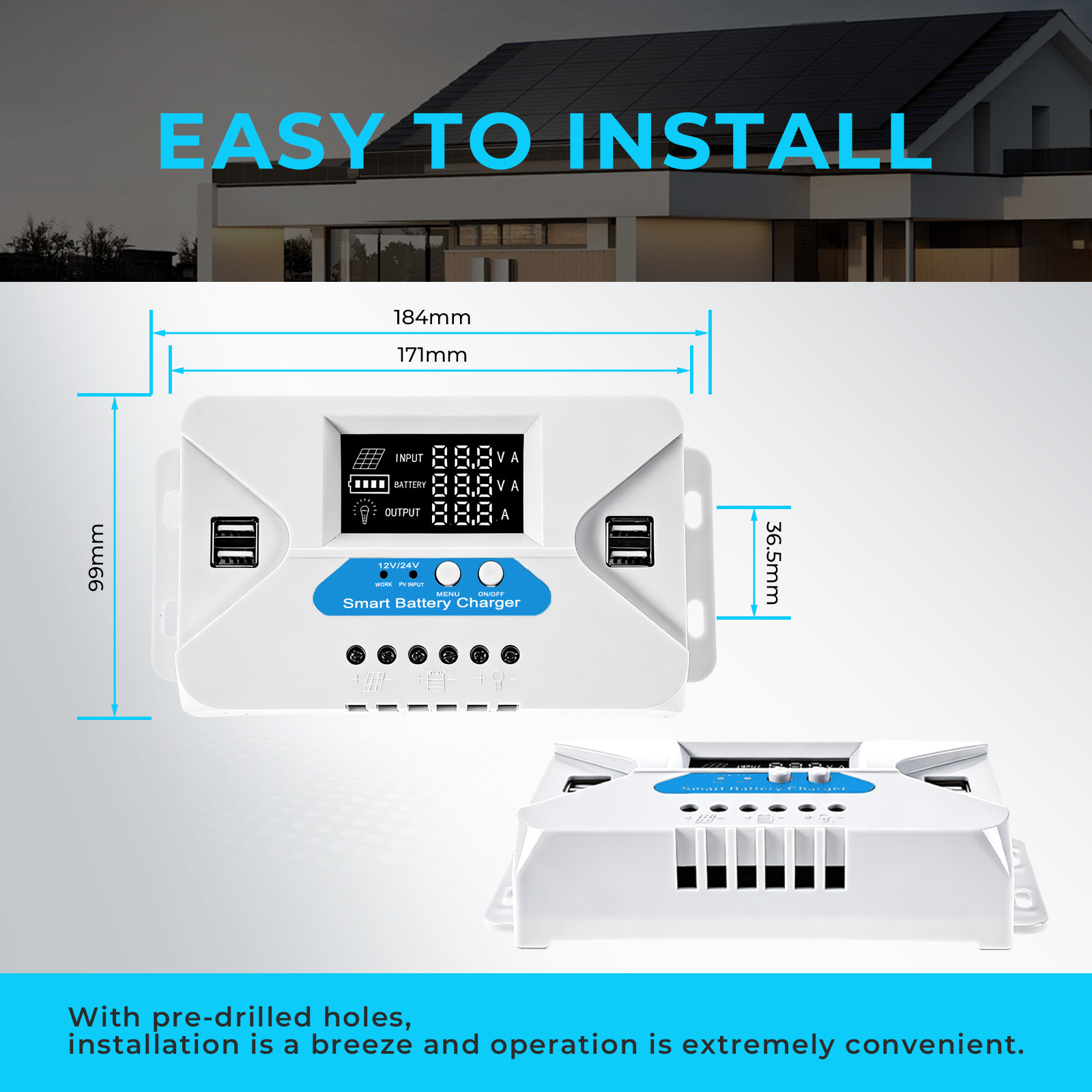 20A Solar Panel Battery Charge Controller 12V/24V LCD Auto Regulator USB port