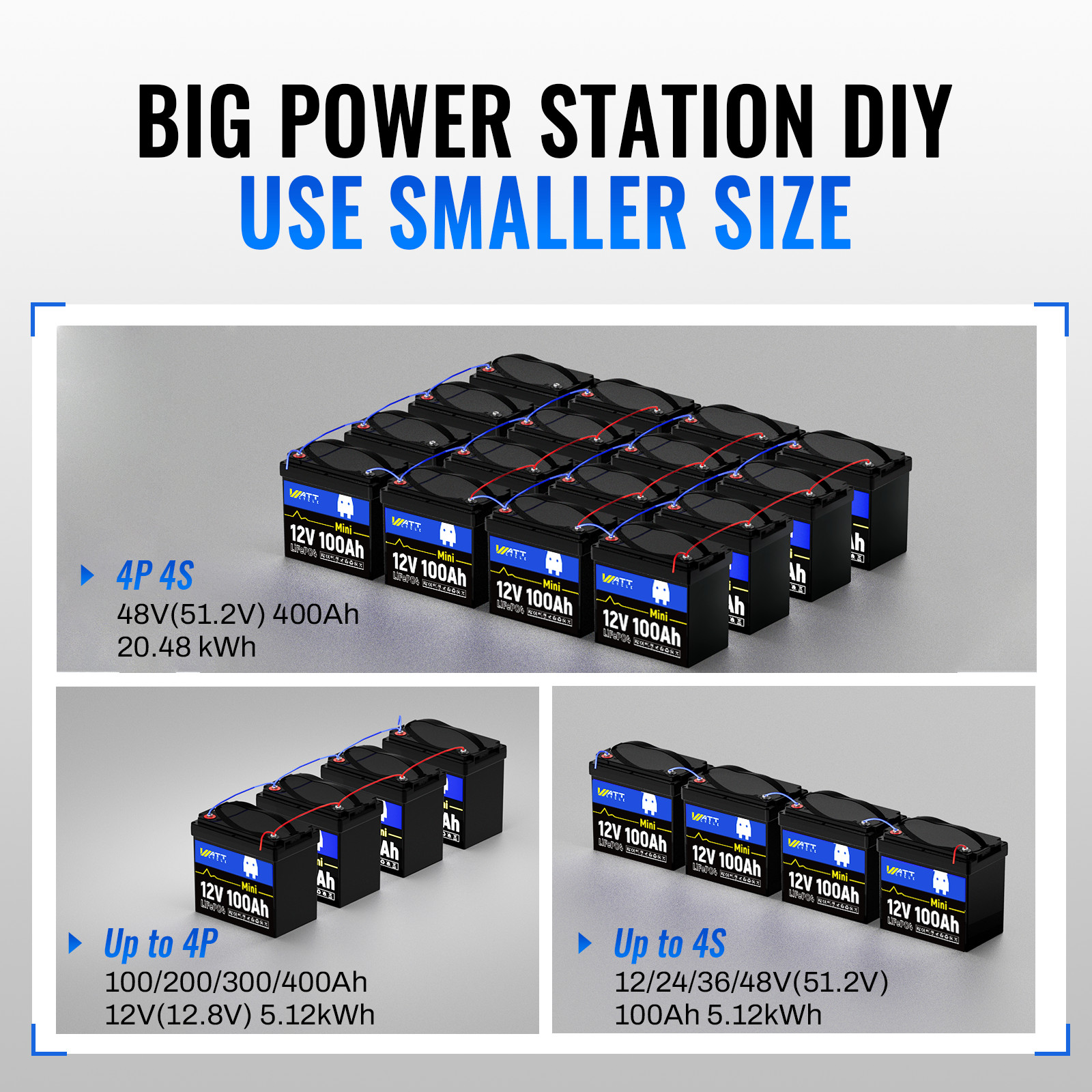 Wattcycle 12V 100Ah 300Ah Deep Cycle Lithium Battery for Solar Off-Grid Marine