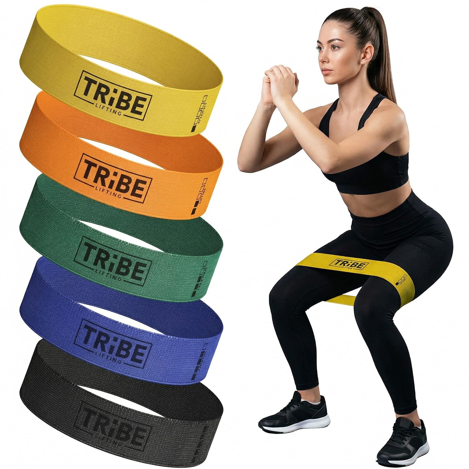 Tribe Lifting Fabric Resistance Bands for Working Out – 5 Exercise Bands Set for