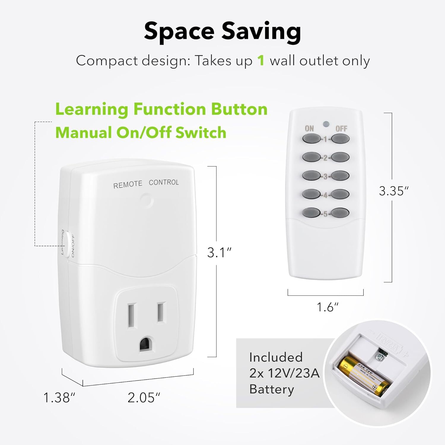 BN-LINK Wireless Remote Control Outlet Switch Power Plug In for lights LED bulbs