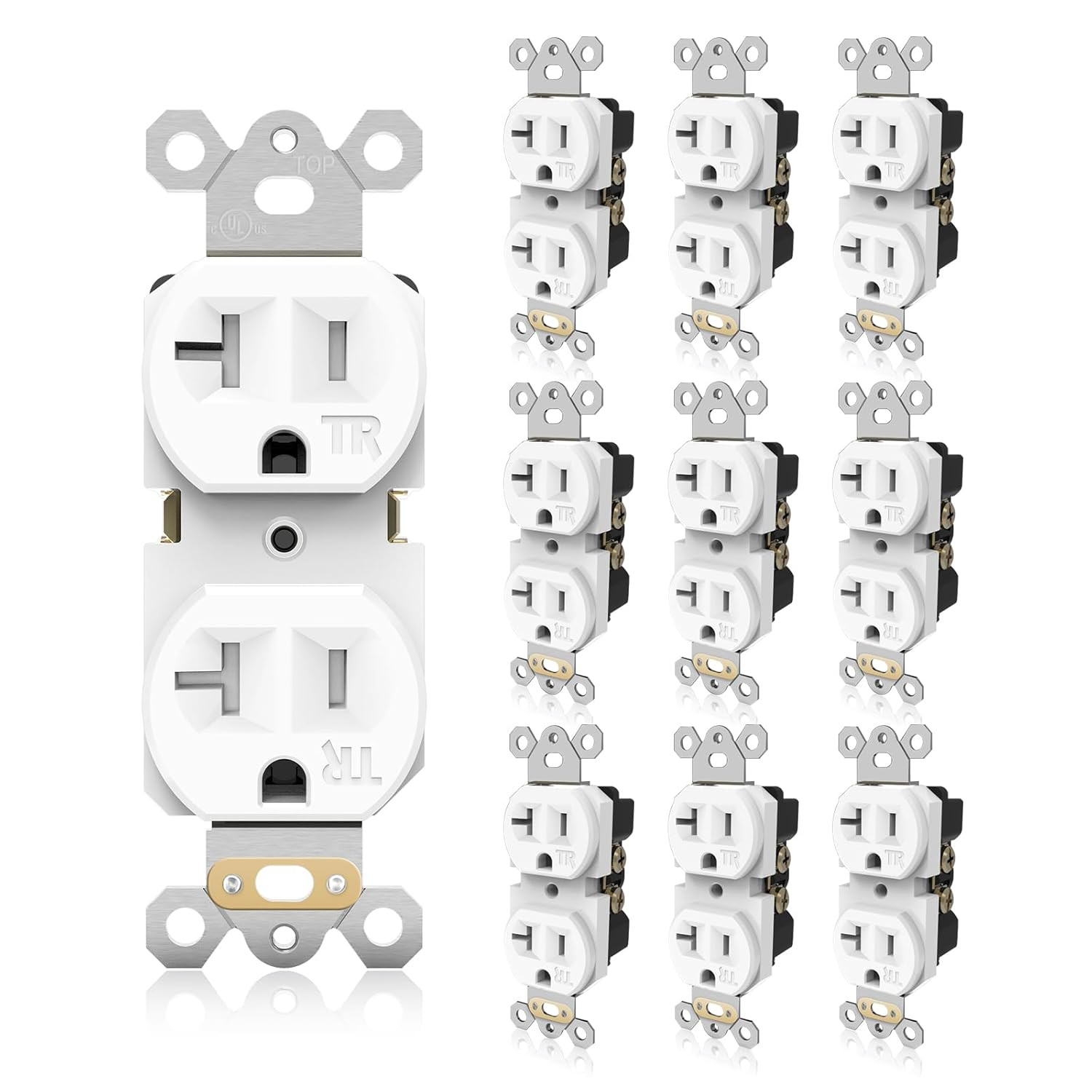 10 Pack 20A Tamper Resistant Duplex Outlet Wall Receptacle UL White TR