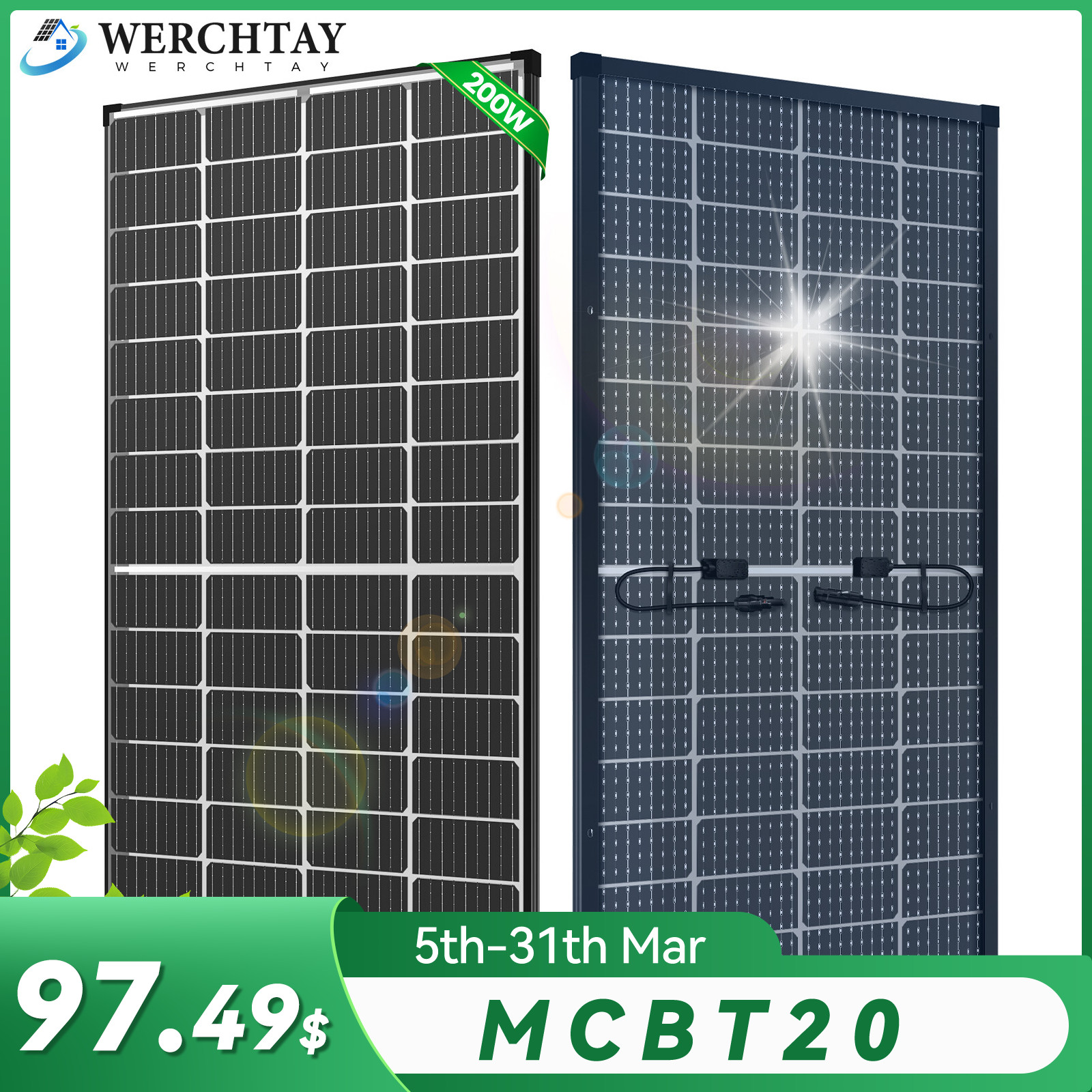 200W Bifacial Solar Panel 12V Solar Battery Home PV Off-Grid Boat Solar Power RV