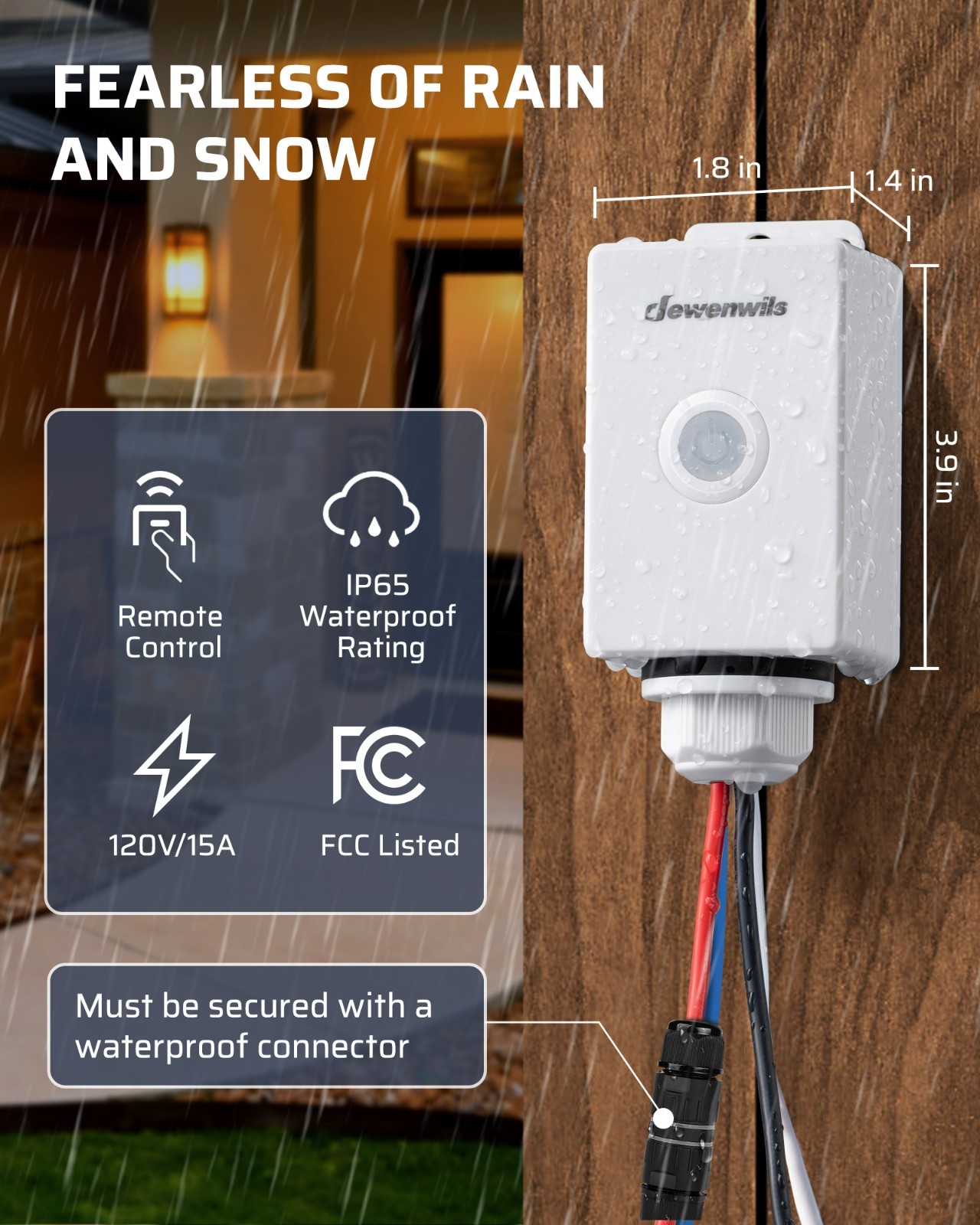 Outdoor Indoor Wireless Light Switch and Receiver Kit, 15A/1800W IP65 Waterproof