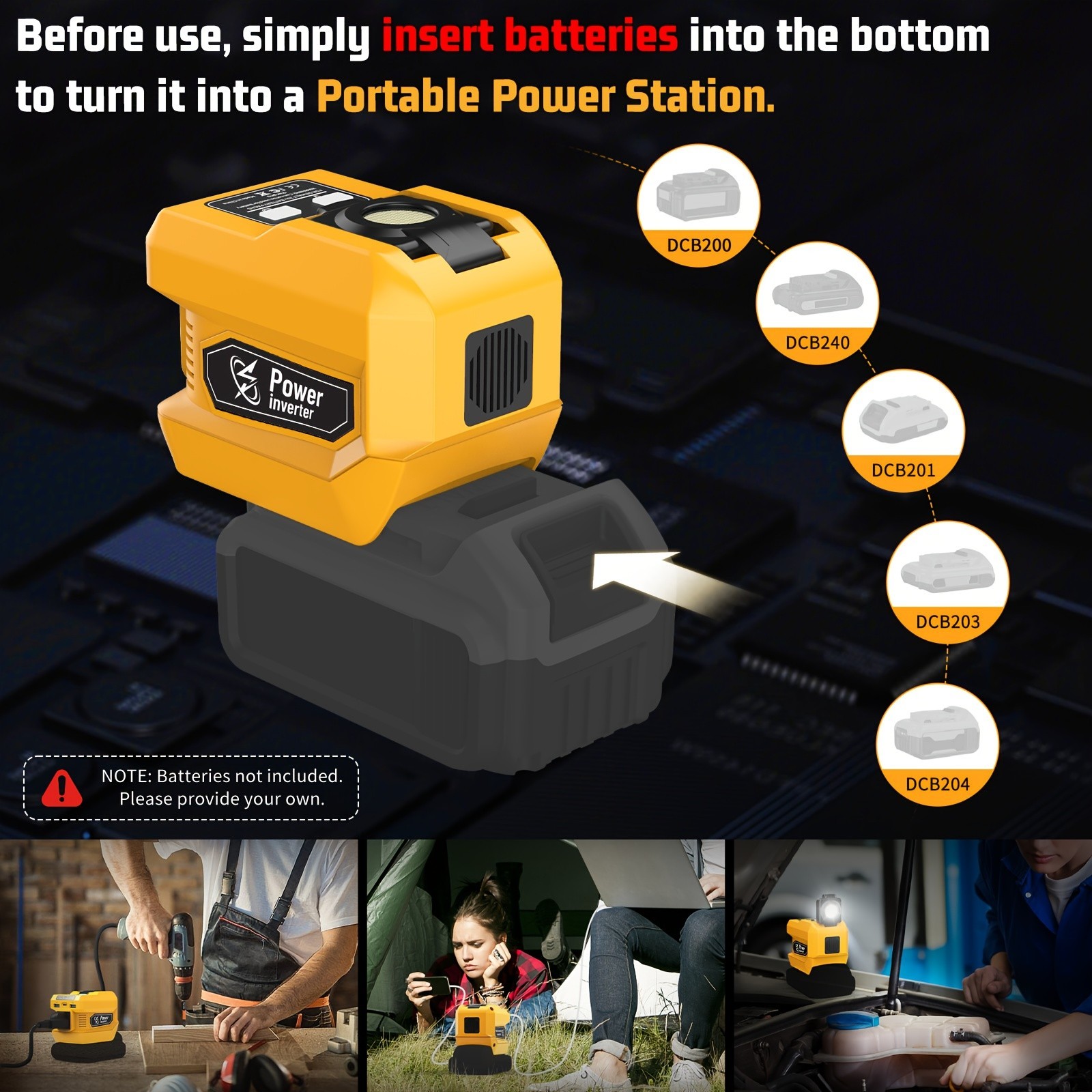 220W Power Inverter Compatible with Dewalt 20V Battery, DC 20V to 110V AC