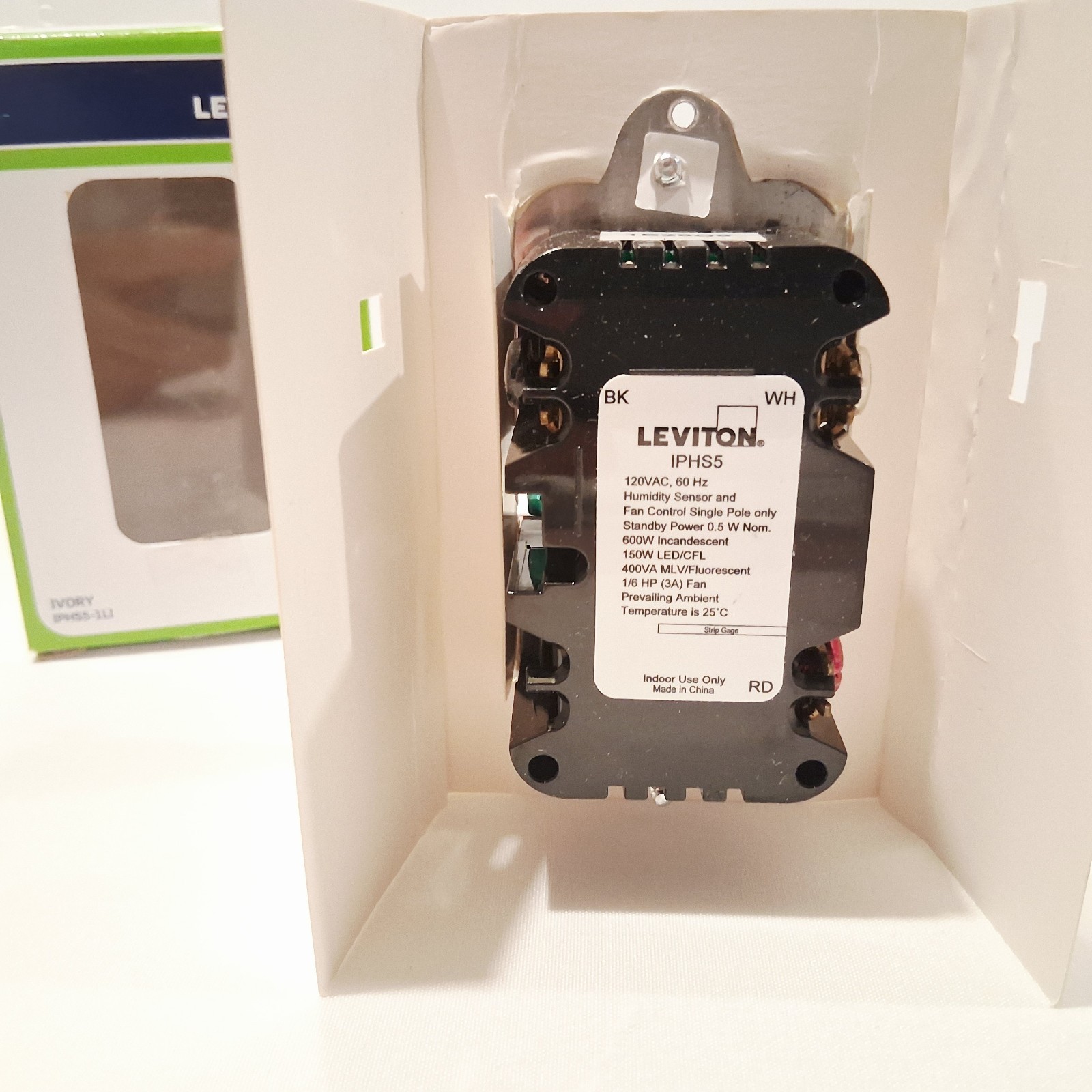 Leviton IPHS5-1LI Humidity Sensor Fan Control Ivory Single Pole Open Box