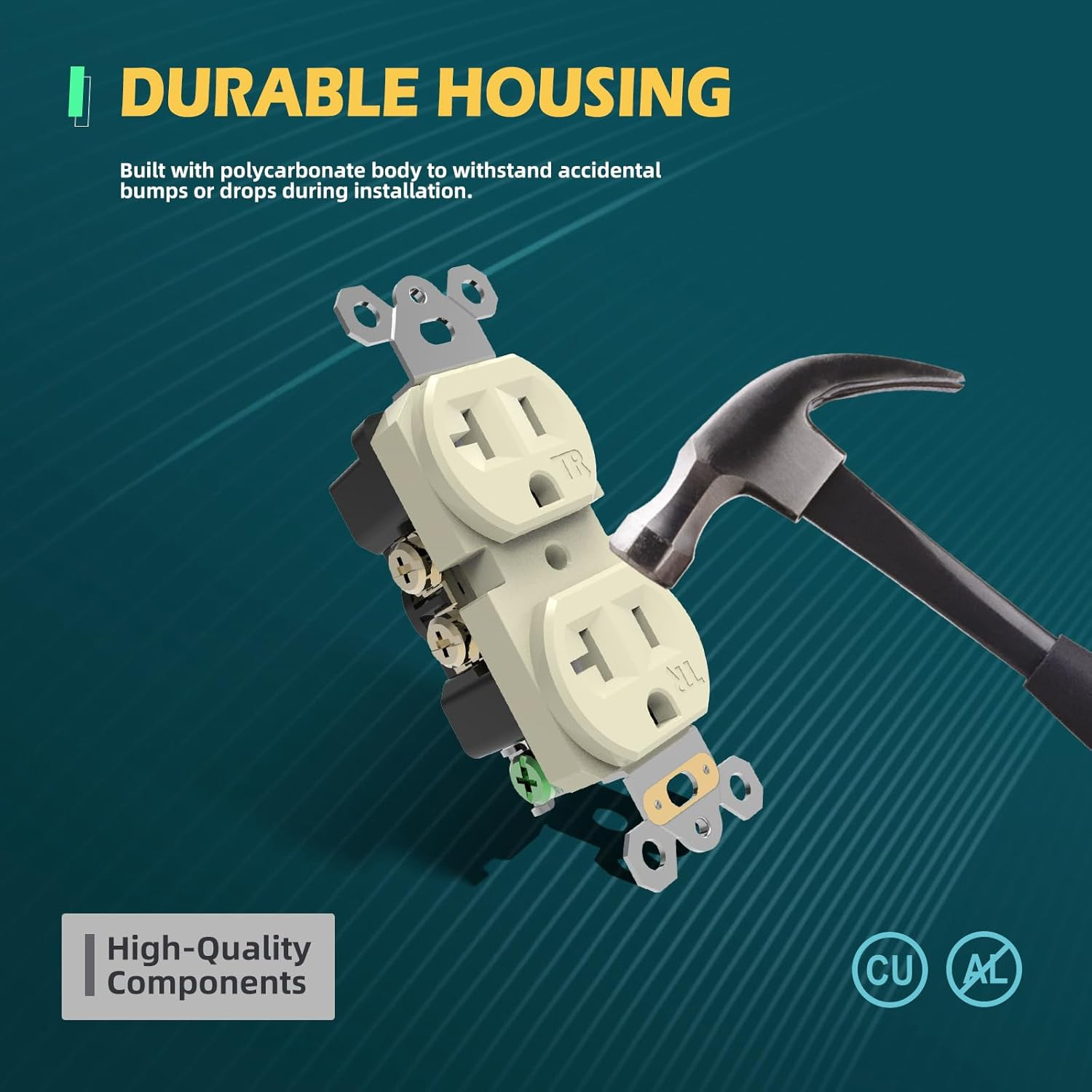 10 Pack Standard Duplex Receptacle Outlet, 20A/125V/2500W, Tamper-Resistant Elec