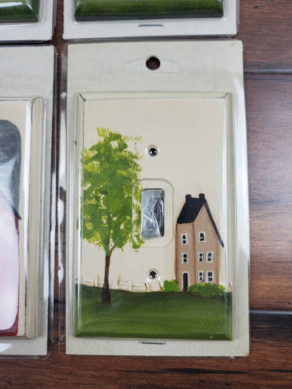 Vtg Hand Painted Rustic Wood Lightswitch Cover Lot w/ Hardware Country Barn Farm