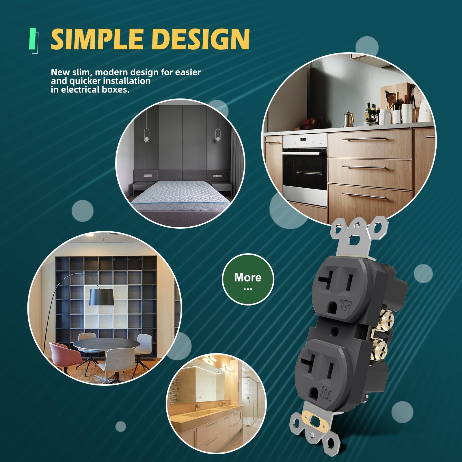 Tamper-Resistant Black Duplex Outlet, 20A 125V AC Power Socket, 10 Pack, UL List