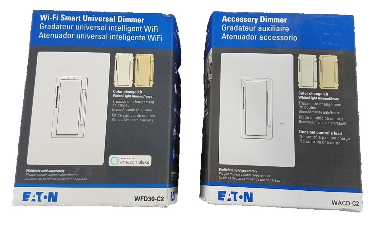 2PACK Eaton Wi-Fi Smart Universal Dimmer & Accessory Switch #WFD30-C2 & WACD-C2