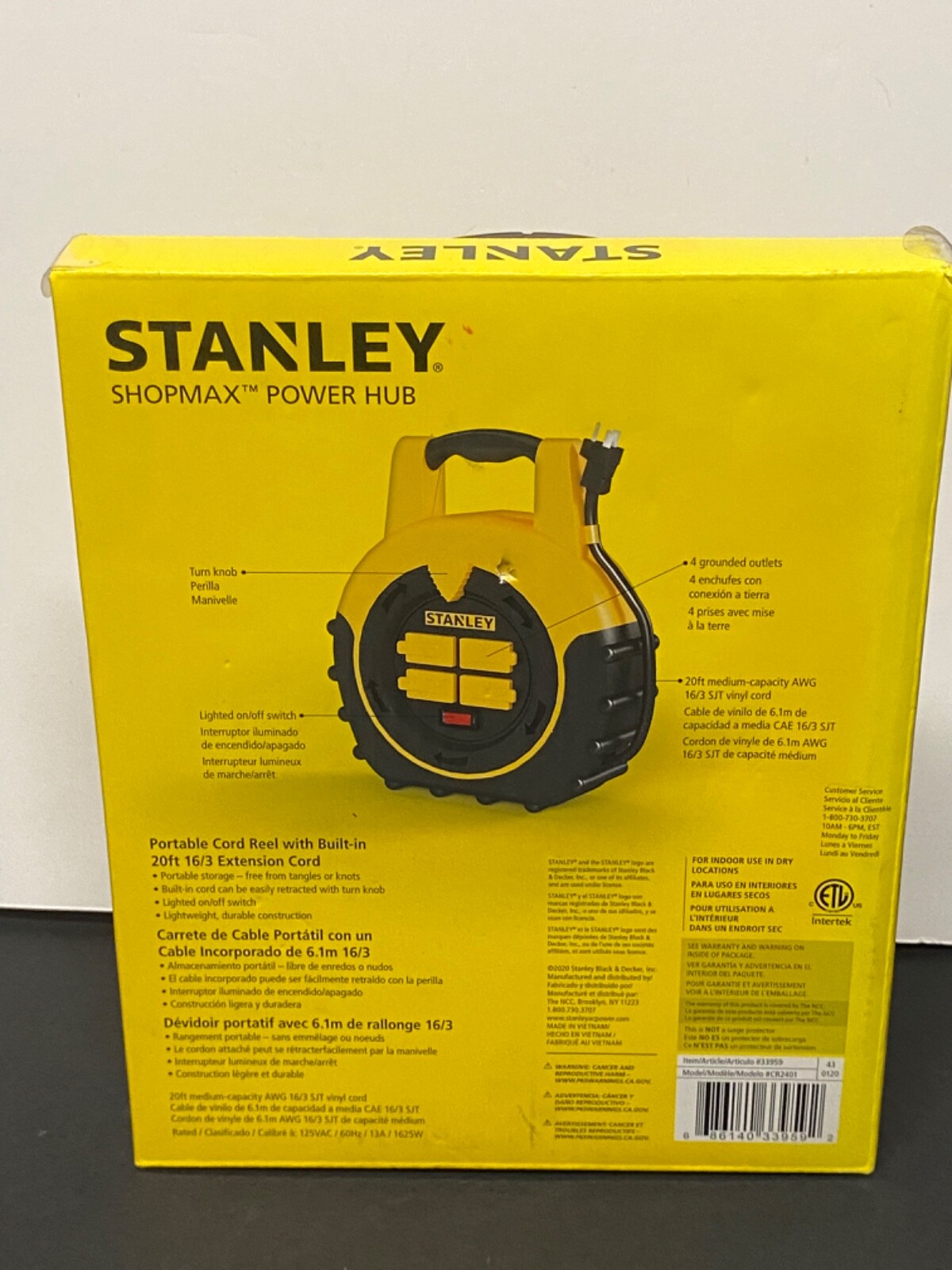 NEW Stanley ShopMax Power Hub 4 Outlet 20ft Cord 16/3 Cable Reel