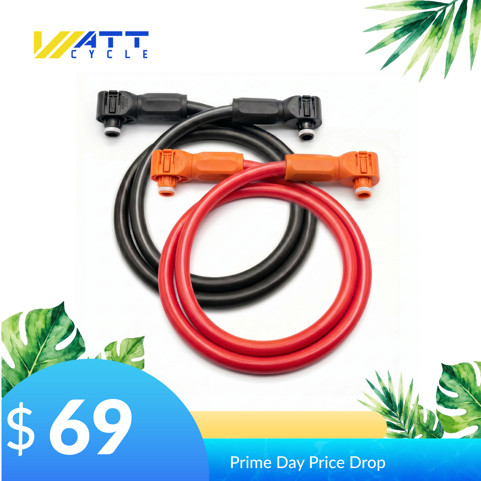 WattCycle Dual-Head Quick-Connect 15000V DC Cable for 48V 100Ah Wall Battery