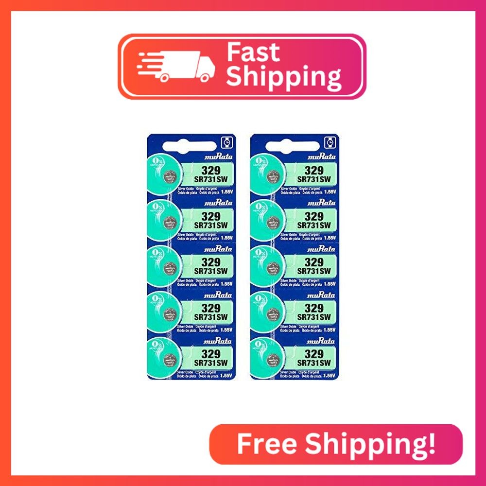 Murata 329 Battery SR731SW 1.55V Silver Oxide Watch Button Cell (10 Batteries)