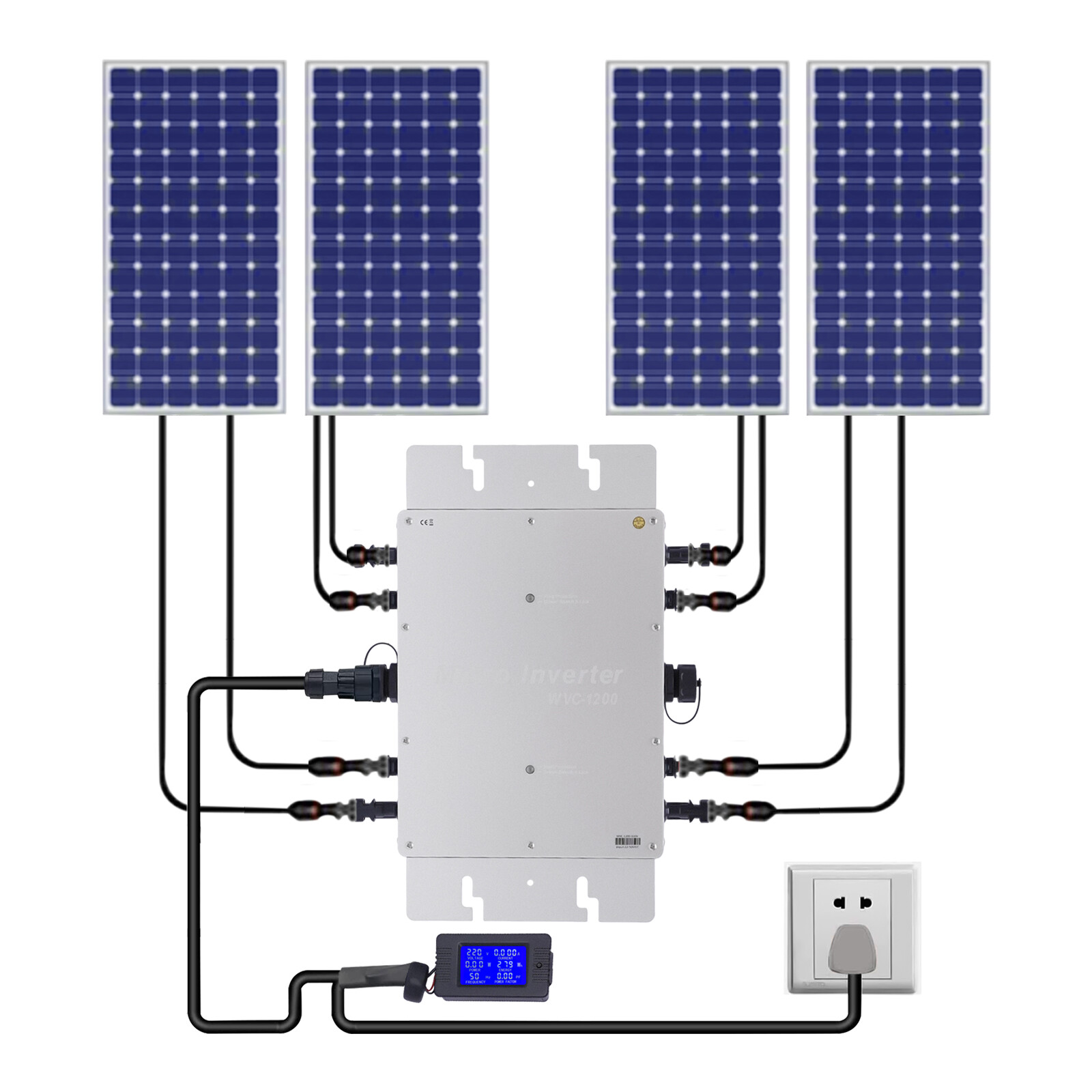 1200W Micro Solar Panel Smart Inverter Pure Sine Wave MPPT Grid Tie Inversor New
