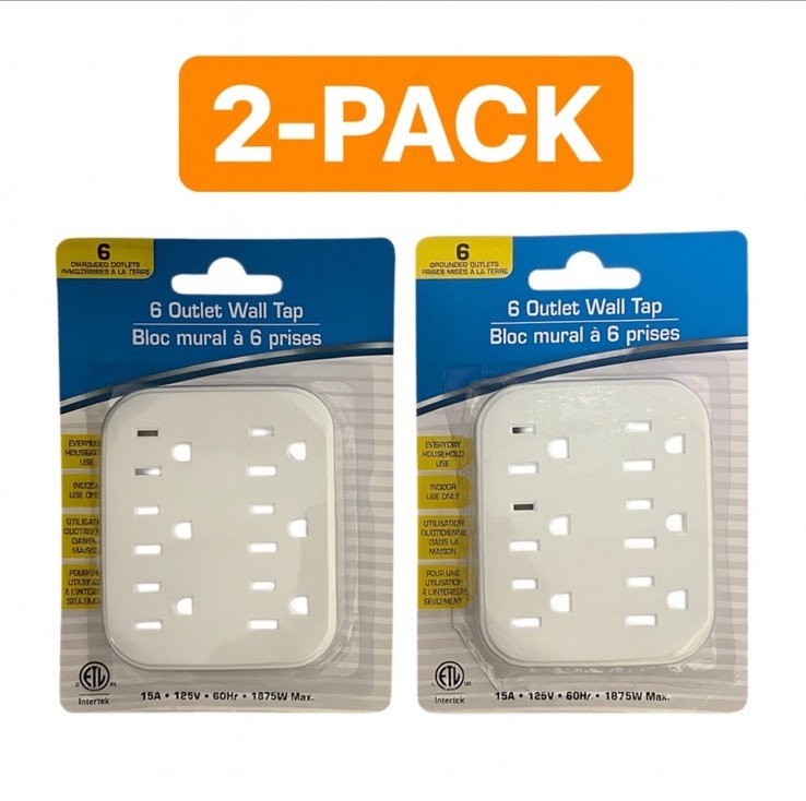 Pack 6 Outlet Wall Tap Adapter | Grounded Multi Plug Extender for Home Use”