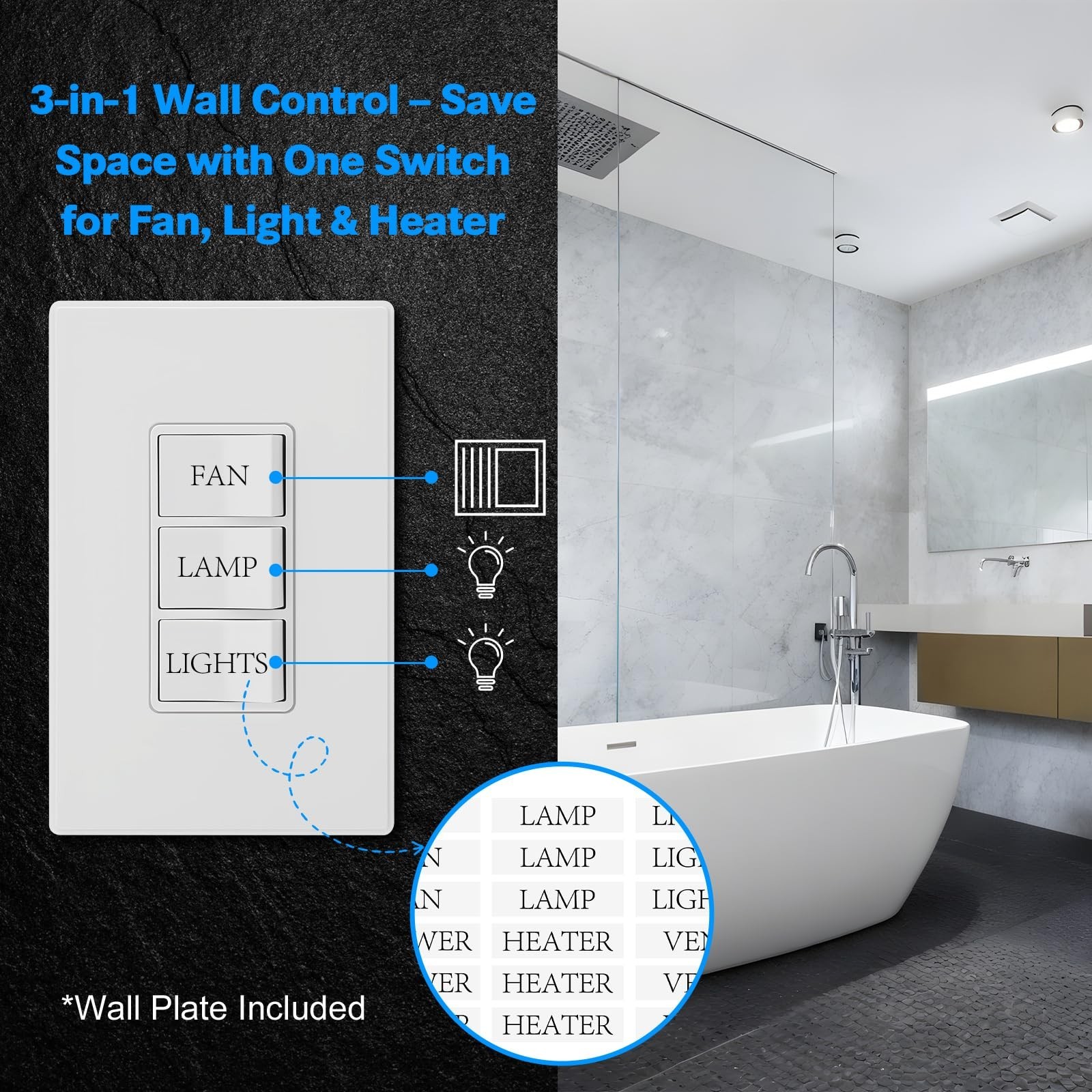P3RW Wall Switch – Three-Rocker Light Switch Combo with Screwless Wall Pla